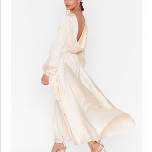 Satin Long Sleeve Cowl Back Maxi Dress